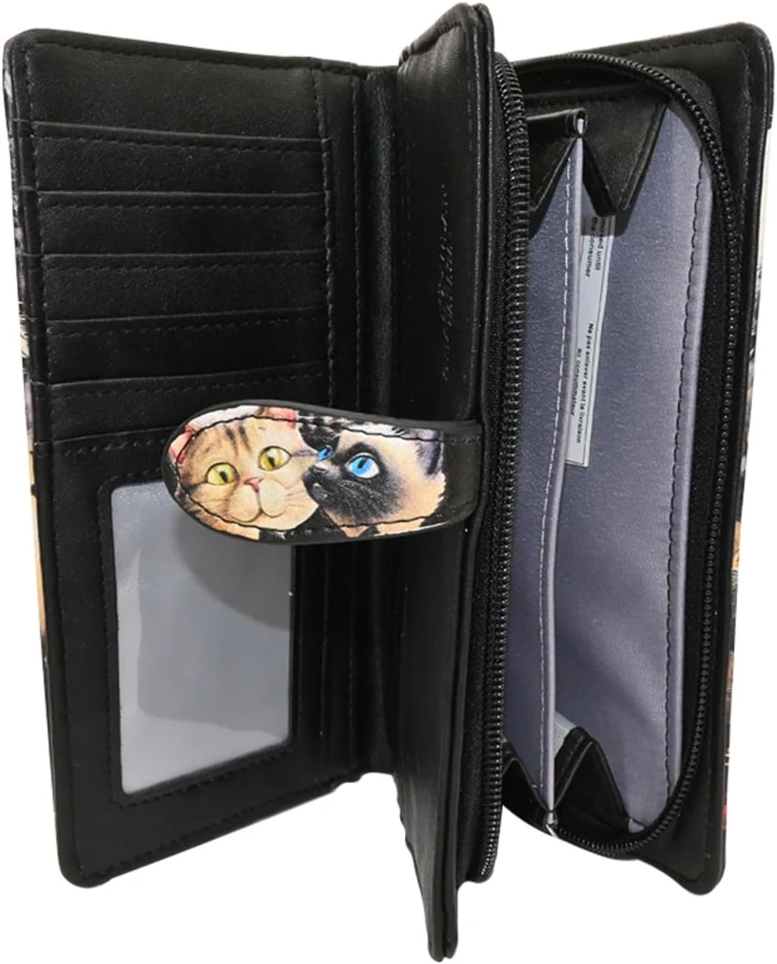 Shag Wear Cats Large Wallet for Women – Vegan Faux Leather Clutch Purse with Cat Design, Animal Theme, Magnetic Snap Closure, Card and Bill Organizer 7" - Image 2
