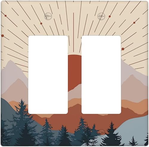 Miniatura 8 de Cubierta decorativa para interruptor de luz solar, estilo bohemio, de 2 bandas, placa de pared rústica de bosque eléctrico de mediados de siglo para