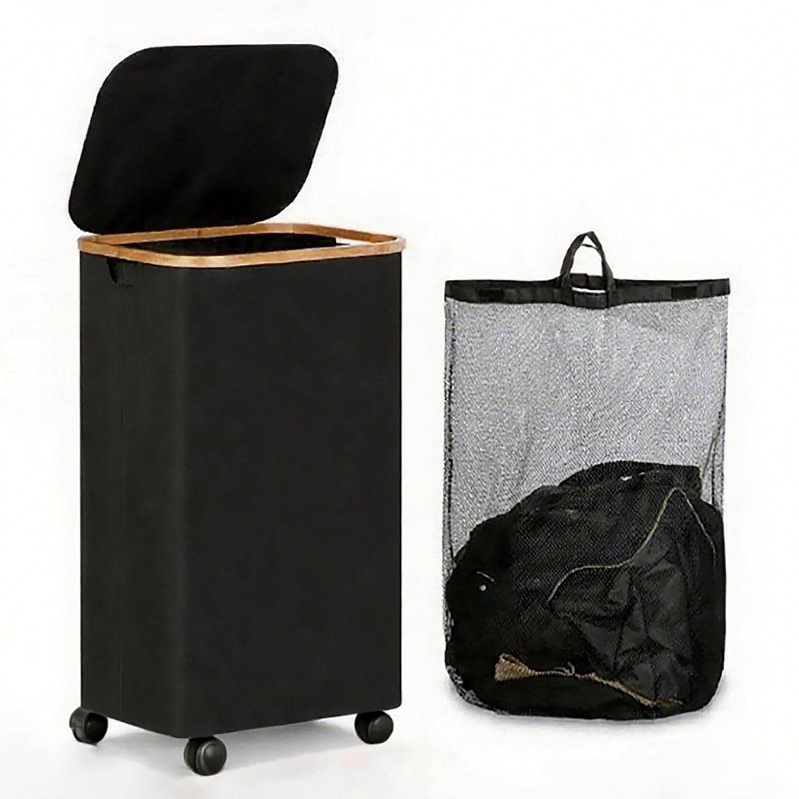 Panier à linge en bambou pliable pour trier le linge en salle de bain