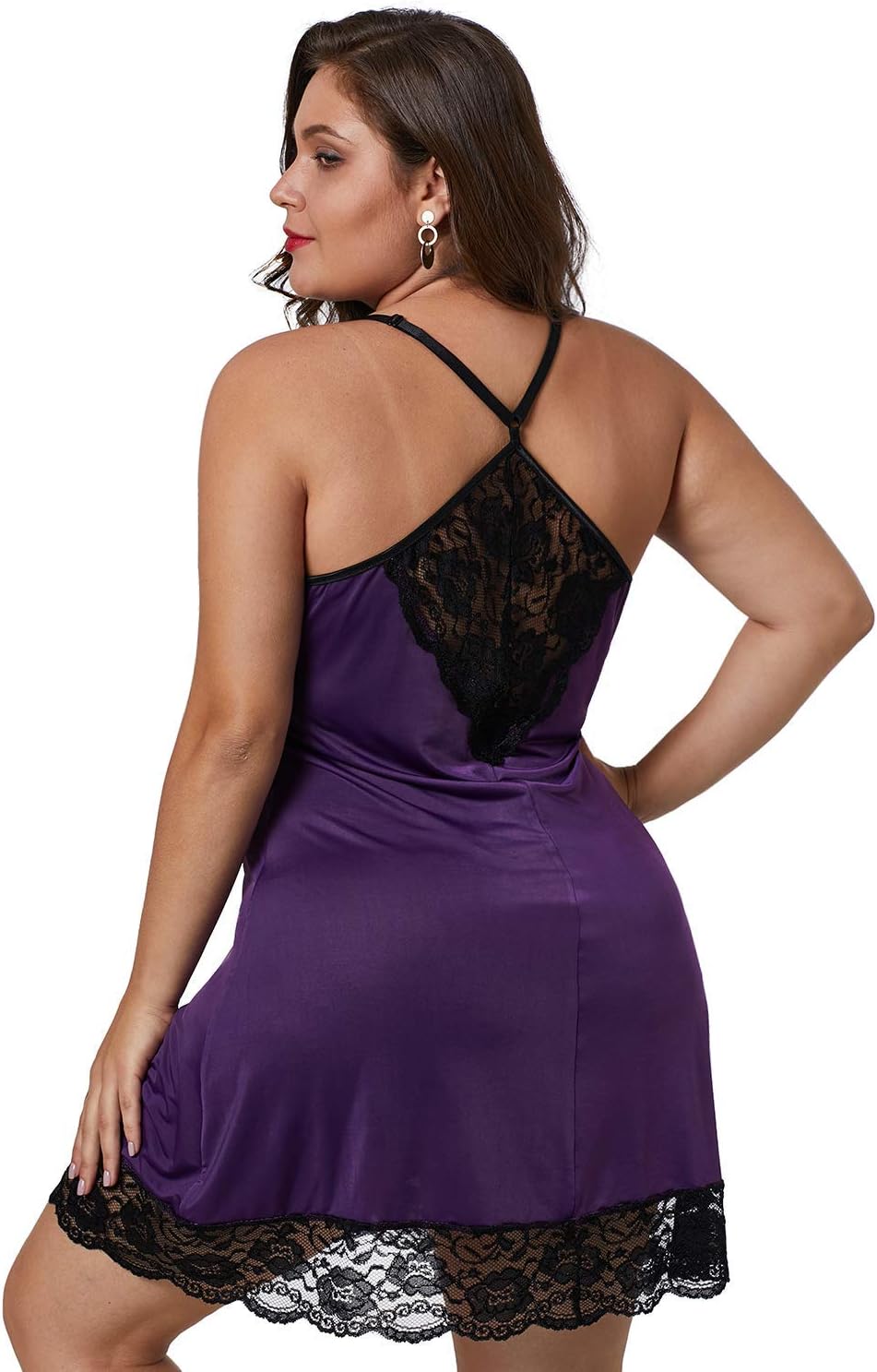 lime flare Sexy Plus Size Silk Nighty Chemise Satin Lingerie Sets - Image 4