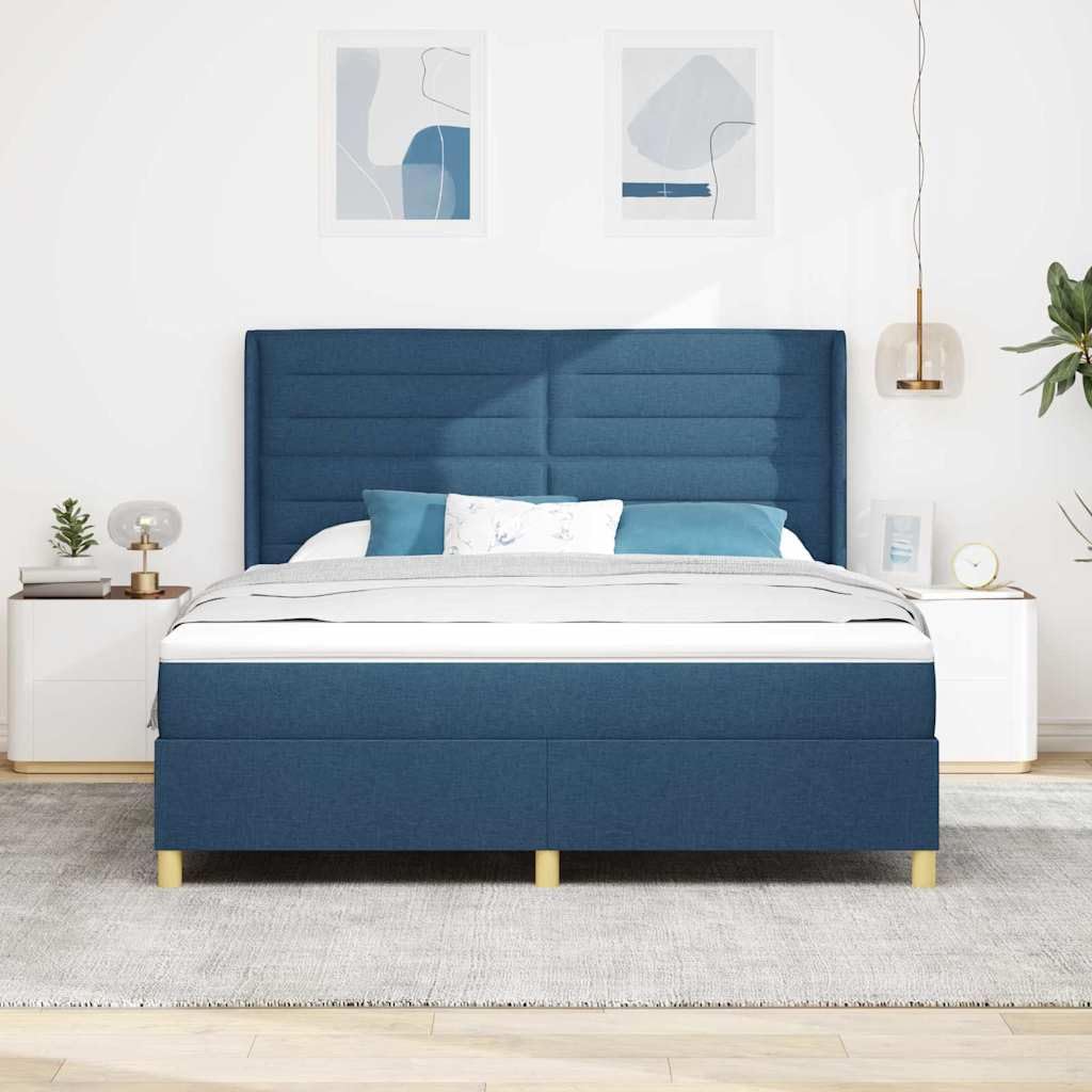 Cama con somier con tiras de luz LED, azul, 180 x 200 cm, tejido ajustable, cabecero de cama de resistencia media, somier de lamas, alimentado por USB, estructura de madera estable, cama de