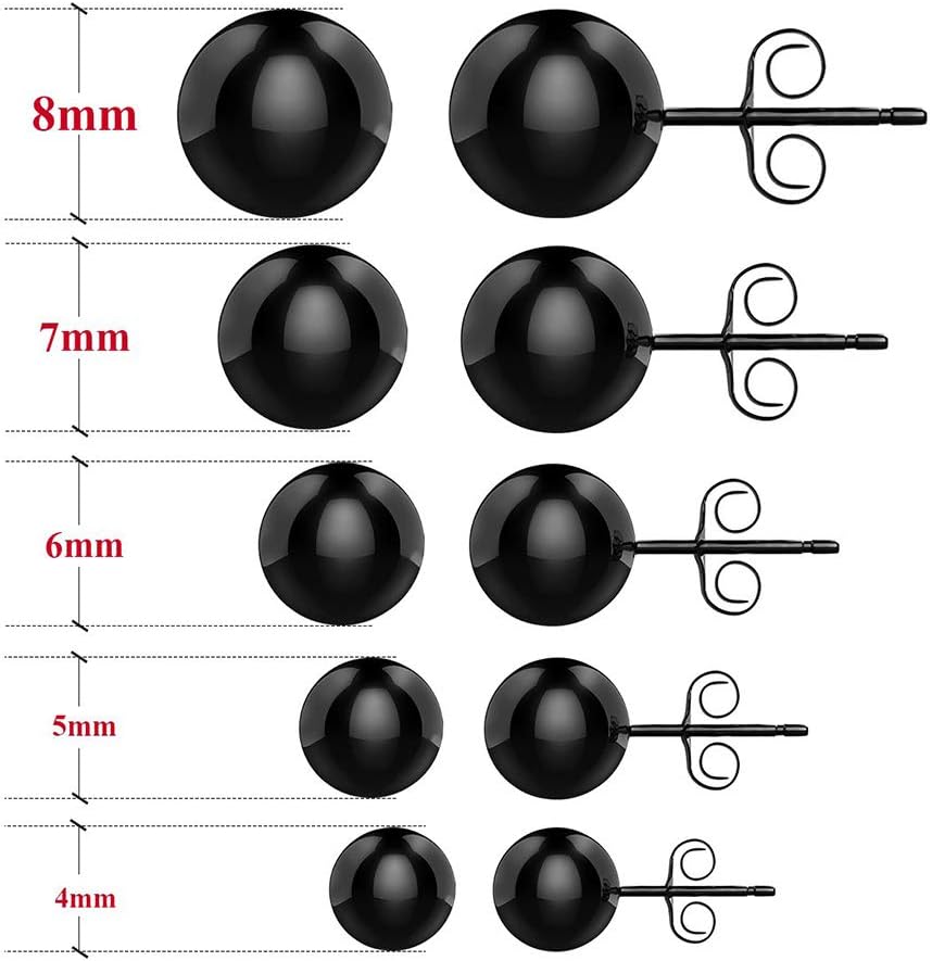 Ball Earrings 316L Surgical Steel Earrings Round Ball Stud Earrings Set for Women Girls 5 Pair Set Assorted Sizes