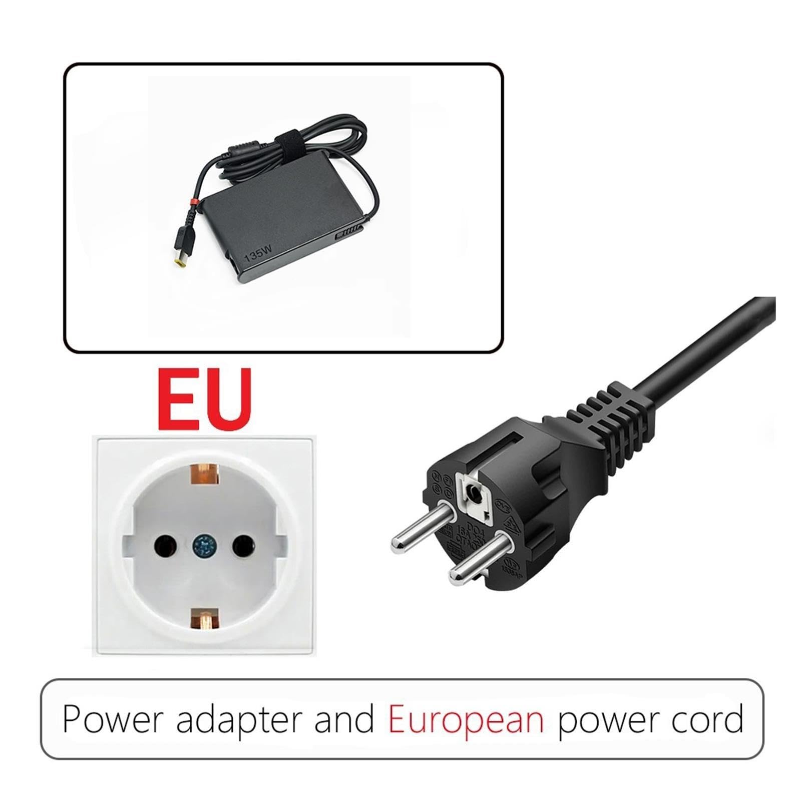 Adaptador De Vuelta 135W 20V 6.75A Cargador USB for Portátil, Compatible con Lenovo,T440p Y50-70 R720 Y700 T540p P51 P52 S5 ADL135NLC3A Fuente De Alimentación(and EU)