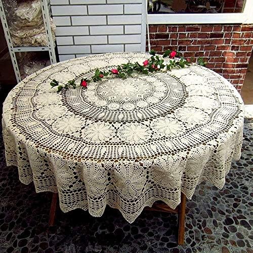 USTIDE 100% Cotton Crochet Lace Tablecloth Round, 70 Inch White Wonderful Tablecloths Kitchen Dining Table Cover Wedding Cover