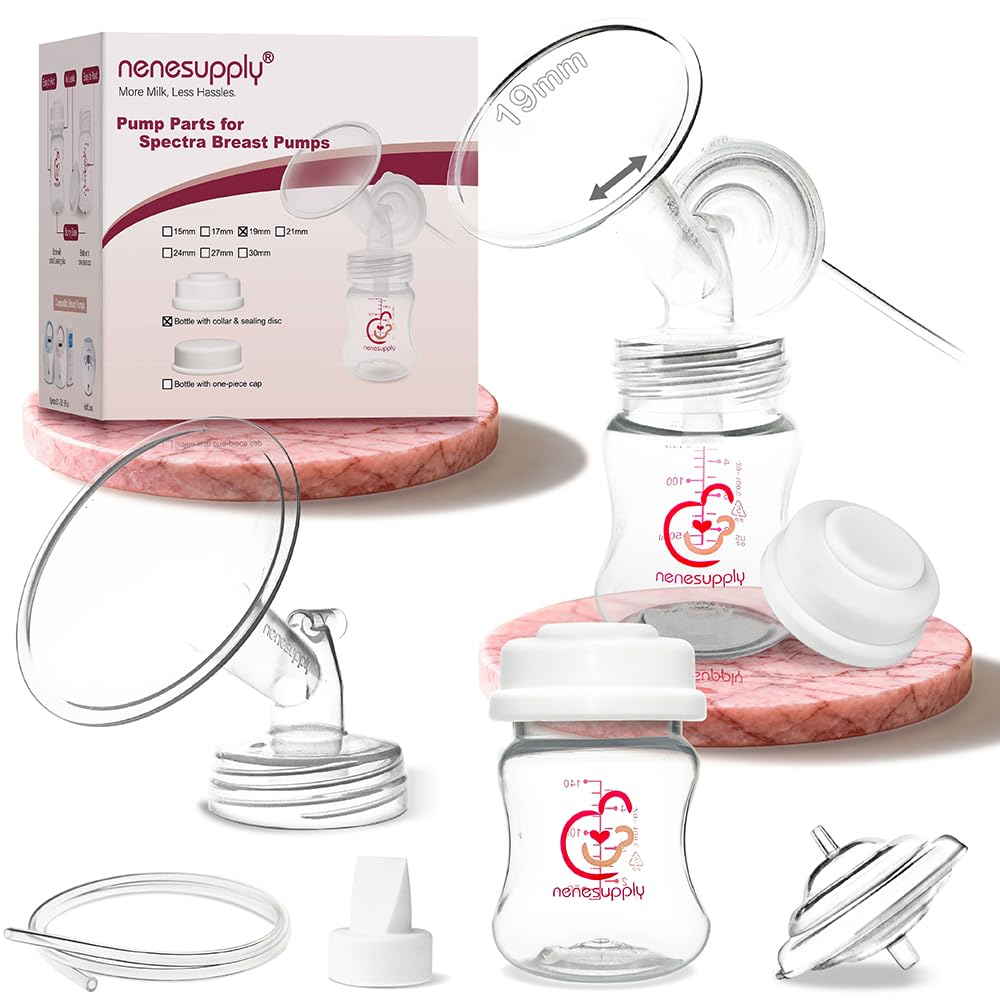 Pump Parts Compatible with Spectra S2 S1 9 Plus Breast Pump to Replace Spectra Pump Parts S2 Accessories Flange 19mm Duckbill Valve Tubing Bottles Backflow Protector