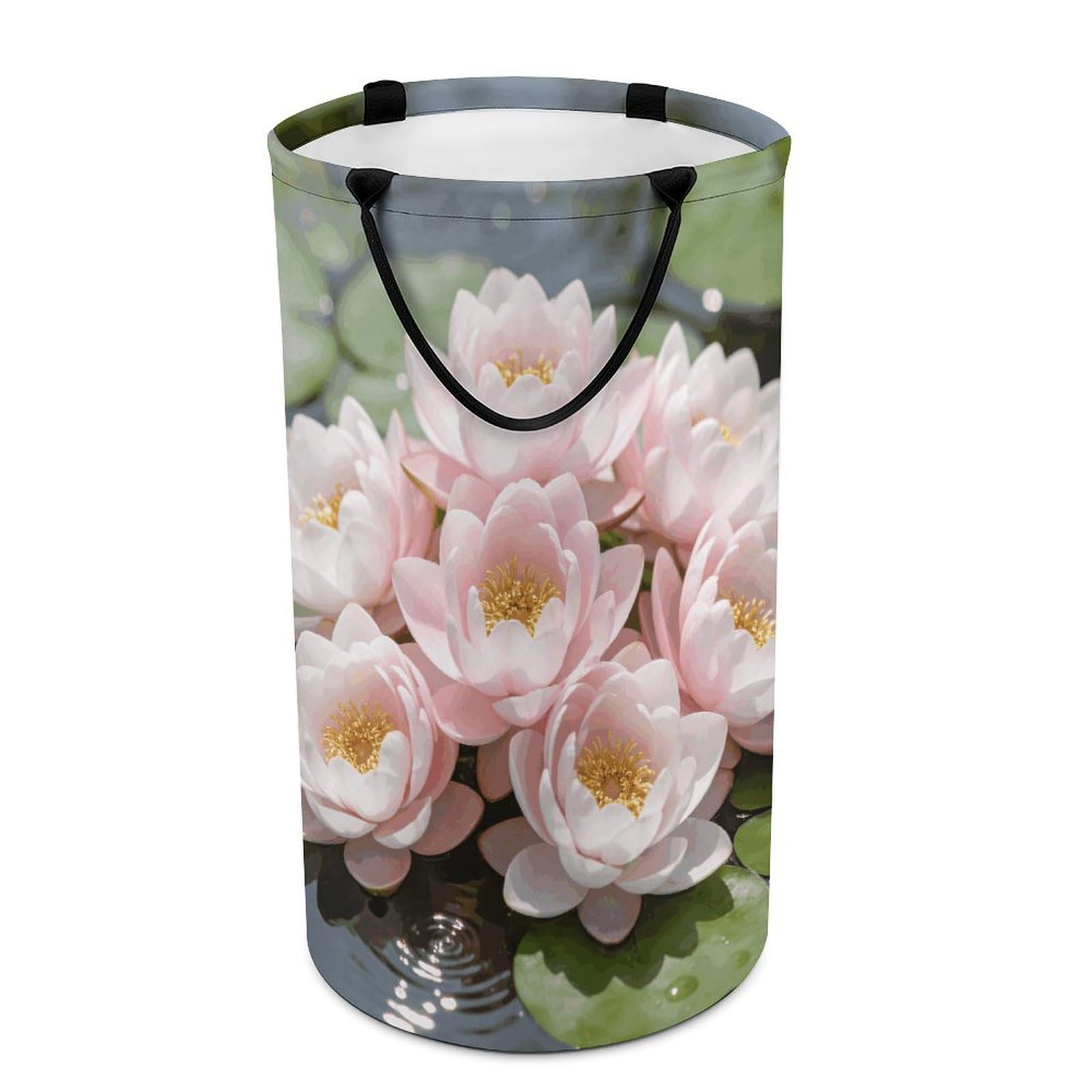 Fodpand Style Lotus Laundry Basket With Handle Foldable Laundry Hamper Narrow Laundry Bag For Bedroom, Bathroom, Laundry Room 15.7X27.2 In