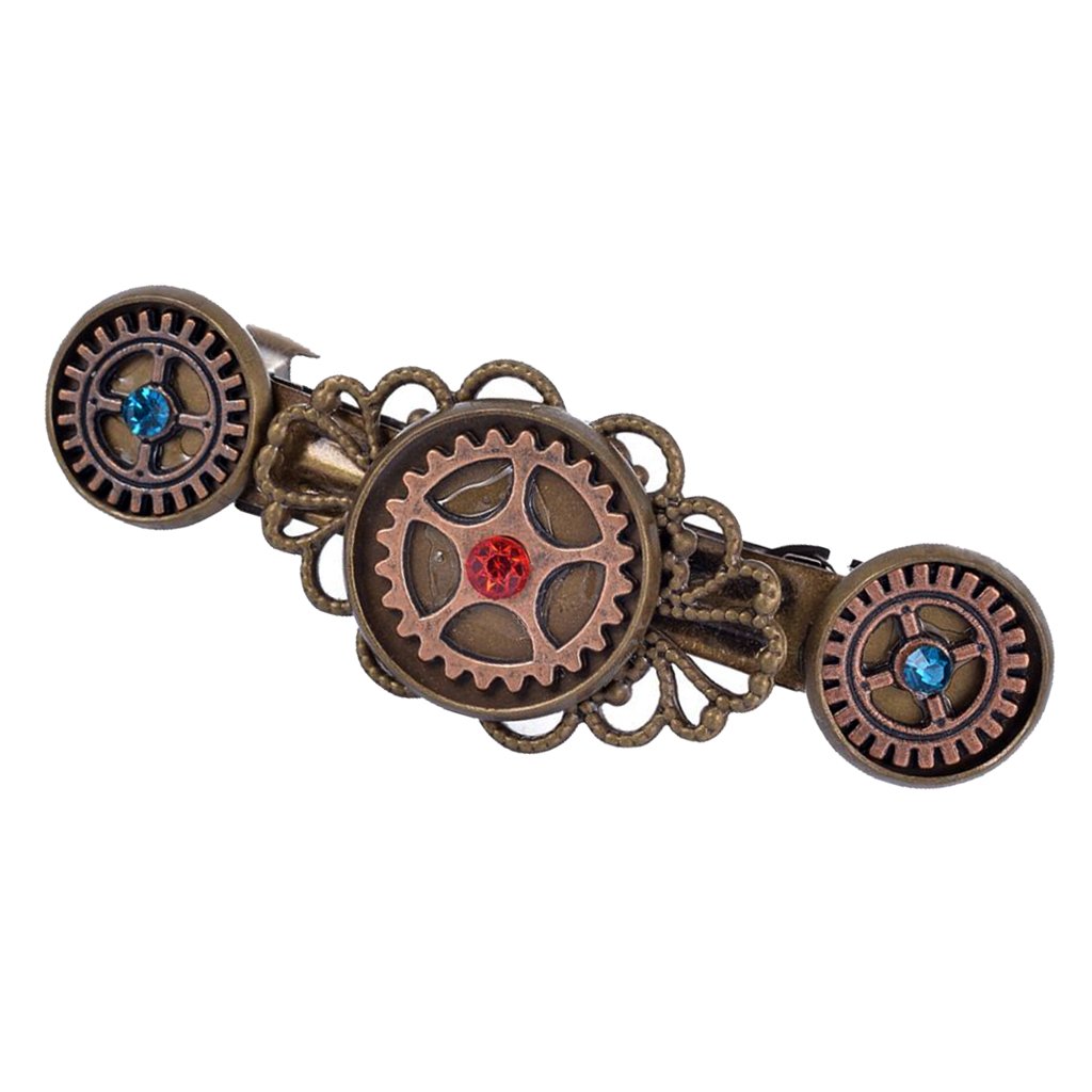 NYLSAVintage Crystal Rhinestone Steampunk Gears Hair Clip Barrette Hair Accessory