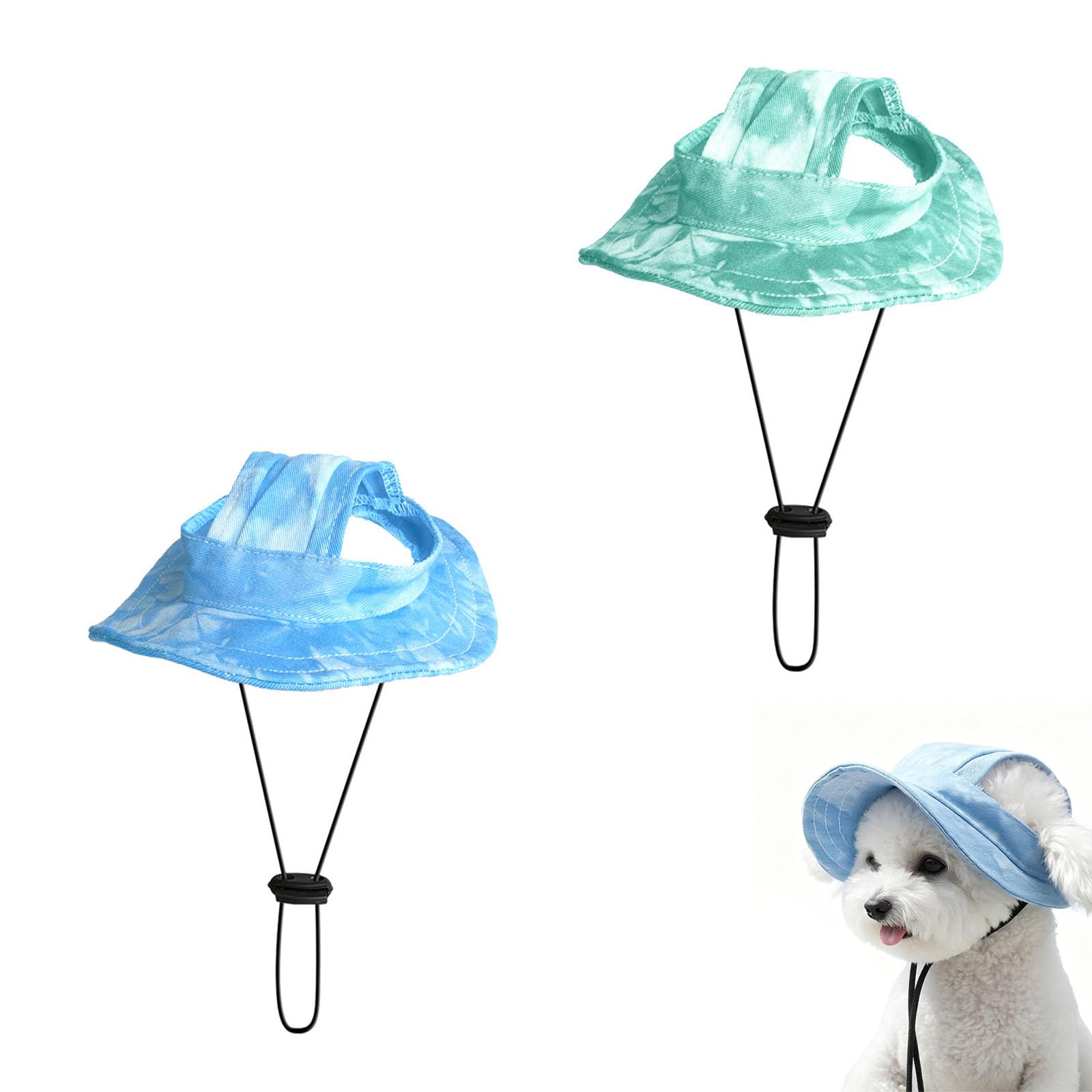 Dog Baseball Cap for Small Medium Dogs, 2026 New UV Sun Protection Dog Hat, Canvas Pet Summer Beach Peaked Cap with Ear Holes Adjustable Neck Strap (Blue+Green, L)