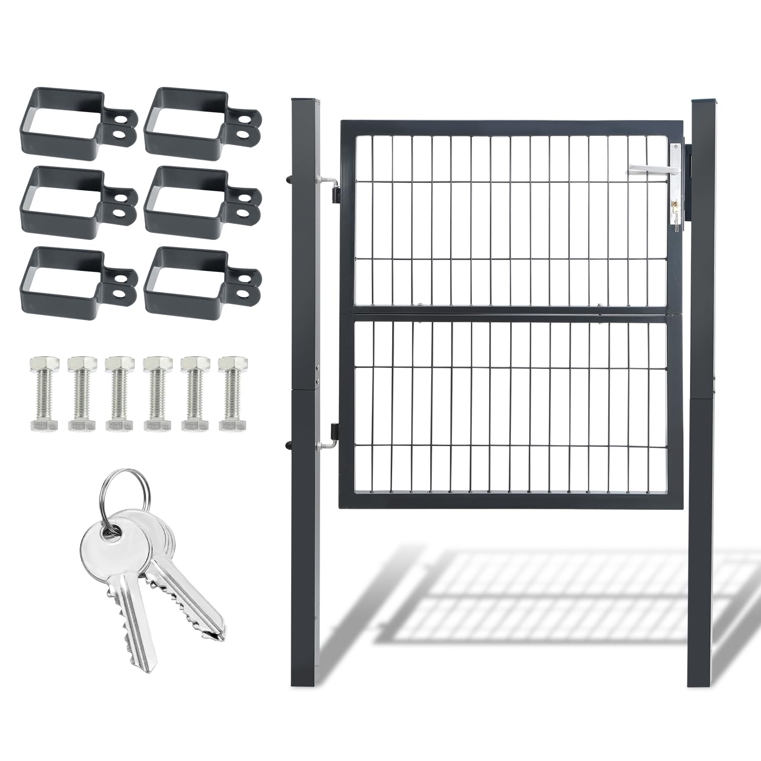 Puerta de jardín de 100 x 100 cm, de acero galvanizado, puerta de jardín para setos, valla o patio, incluye mango de acero inoxidable y 3 llaves, color antracita