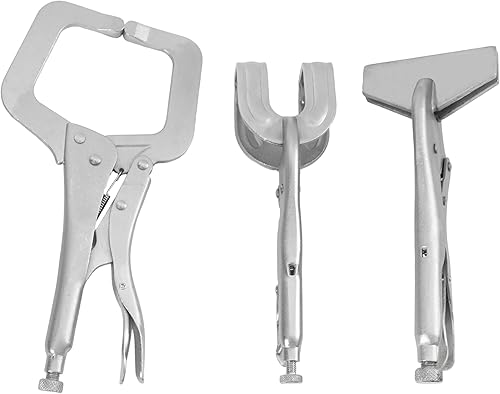 HFS (R) 3 abrazaderas de soldadura de bloqueo surtidas cromadas: abrazadera C de bloqueo de punta regular de 11 pulgadas; abrazadera de soldadura de