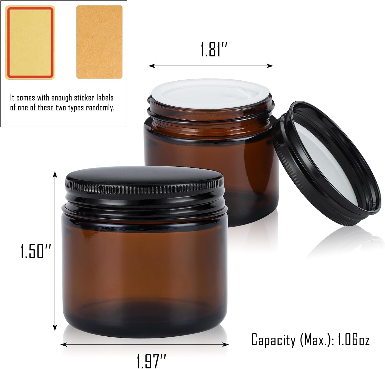 1oz Amber Glass Jars with Lids - 24 Pack Cosmetic Containers for Travel, Cream & Lotion