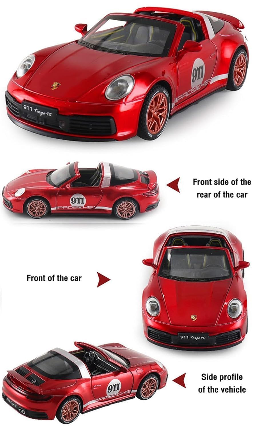 Umadiya® Porschee 911 Targa 4S Toy Car 1:32 Exclusive Alloy Metal Pull Back Die-cast Car Metal Pullback Toy car with Openable Doors & Light, Music Boys Gifts Toys for Kids【Colors as Per Stock】 — Amazon image 6