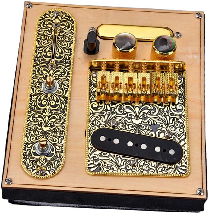 Alnicov 6 Strings Saddle Bridge Plate, 3 Way Switch Control Plate, Neck Pickup Set for Fender Telecaster Electric Guitars Replacement Parts - Gold