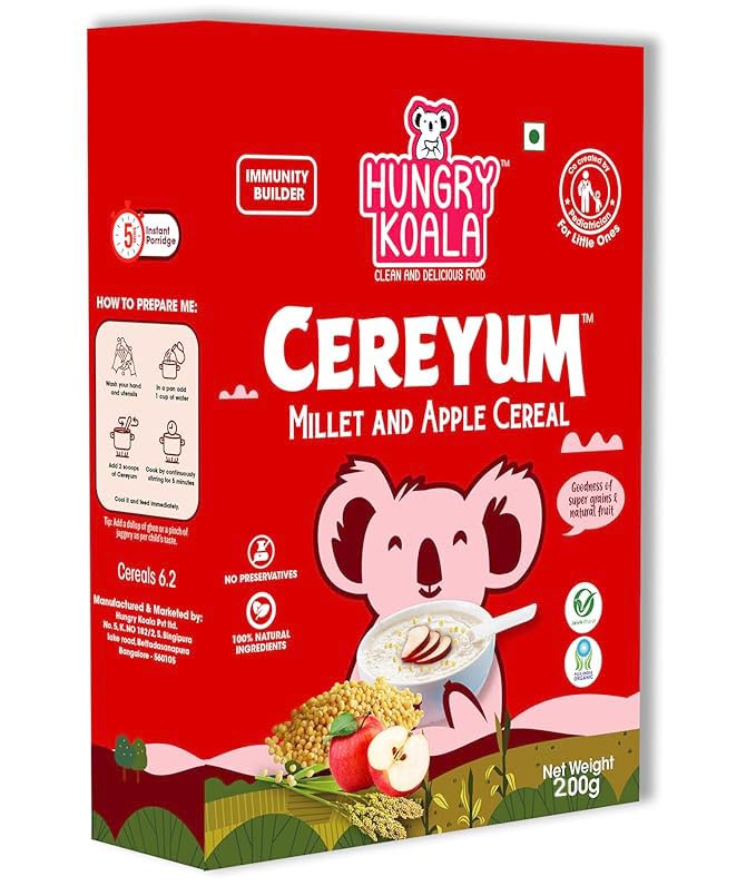 HUNGRY KOALA Millet & Apple Cereal Made With Natural Ingridients For Kids To Grow Healthy No Preservative Or Additives Or Maida 200 Grams