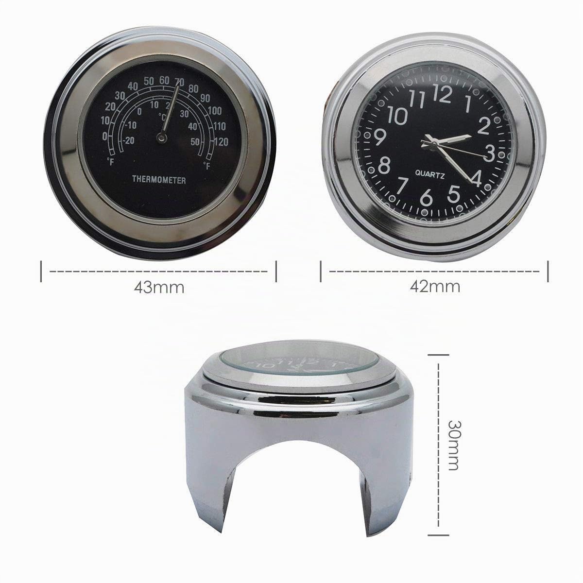 7/8 « Bâton de Guidon sur l’Horloge et Le thermomètre, Accessoires de Montage de Guidon d’Horloge à Cadran étanche en Acier Inoxydable, pour Moto/Cruiser/Yacht/véhicule Tout-Terrain