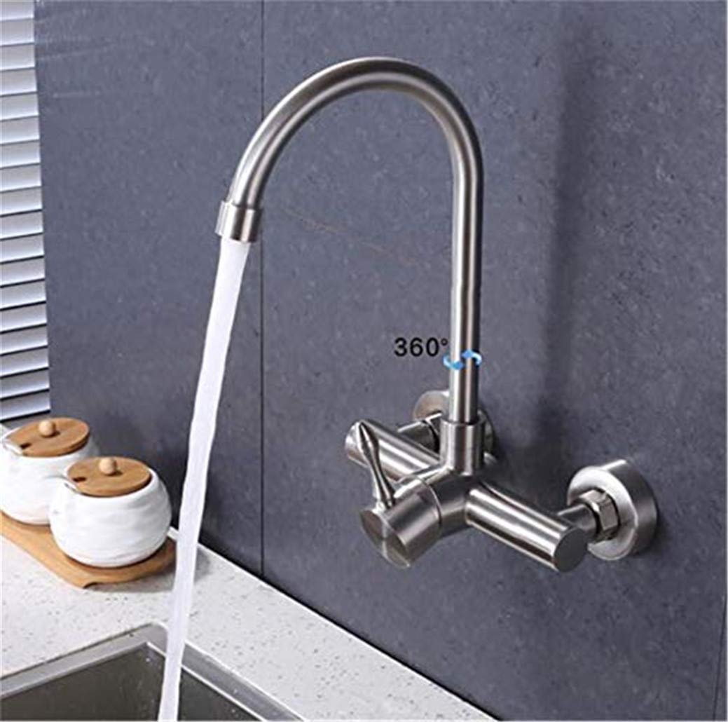 Robinet de cuisine mural acier inoxydable mélangeur double trou eau chaude et froide