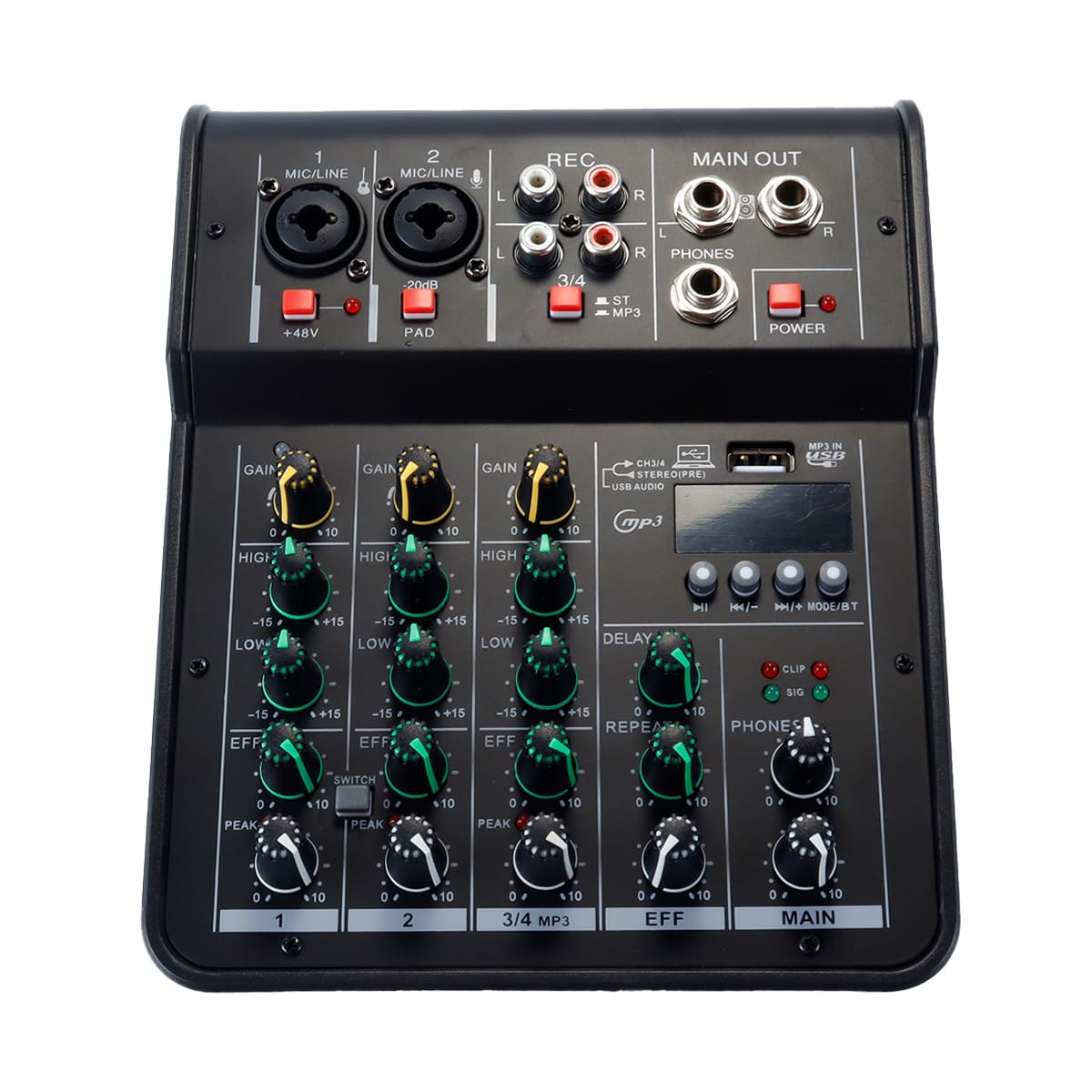 4-kanałowy mikser audio DJ, do mikrofonu komputerowego, miksera, audio do sceny studyjnej na żywo