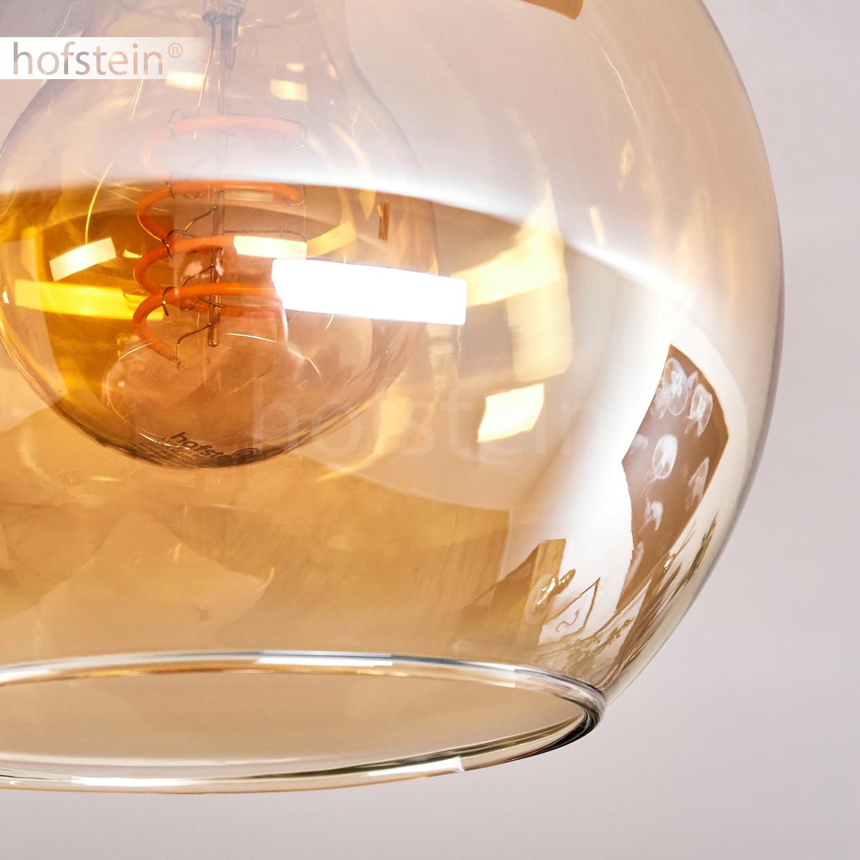 Lampa sufitowa Montgomery, lampa sufitowa z metalu/drewna/szkła w kolorze czarnym/naturalnym/bursztynowym, skandynawski design z drewnianymi belkami (100 cm) i szklanymi kulkami (Ø 15 cm), 5 x oprawka