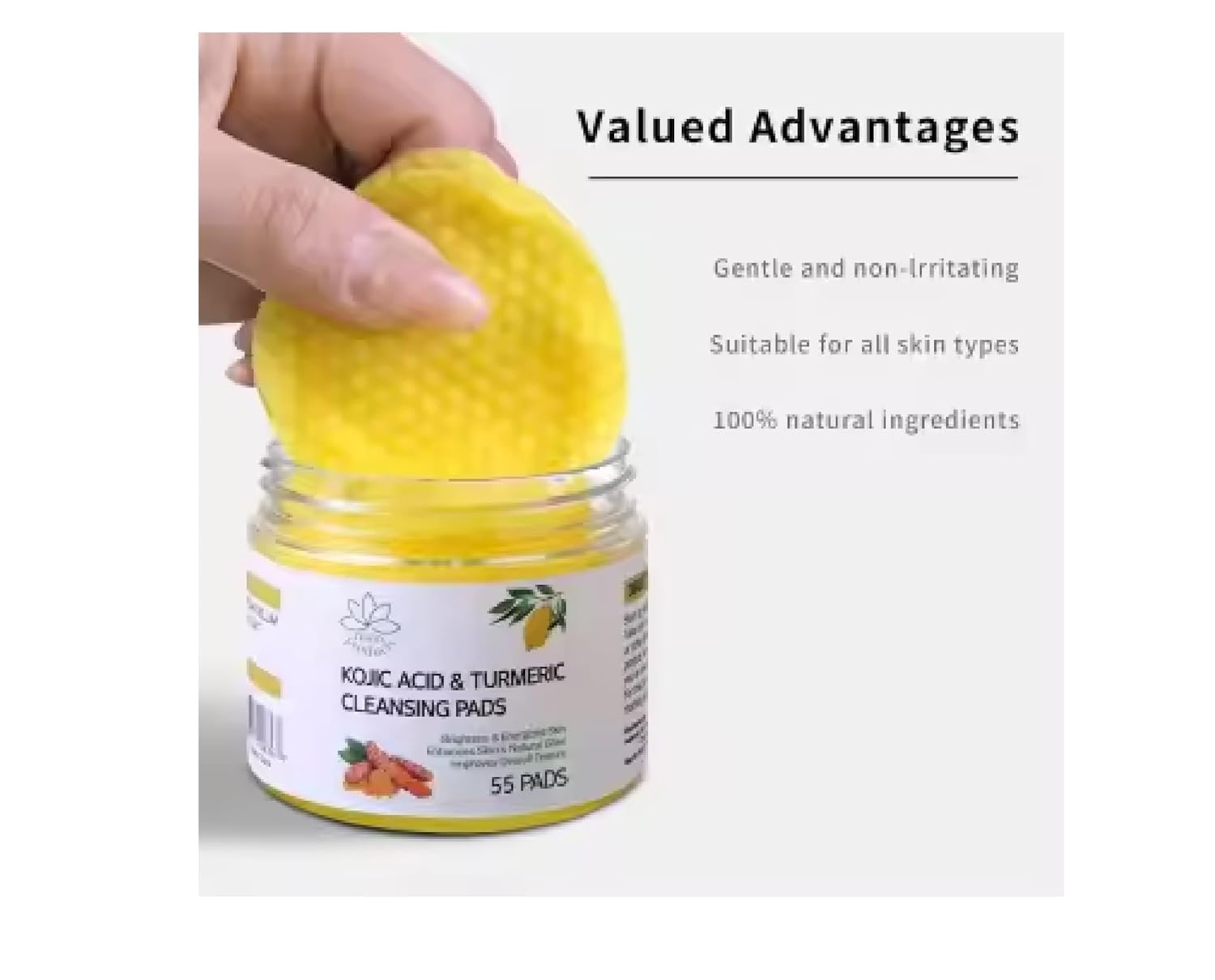 Kojic Acid and Turmeric Cleansing Pads, 55 Pcs, for Face Cleaning, Hydrating and Exfoliation. - Image 6