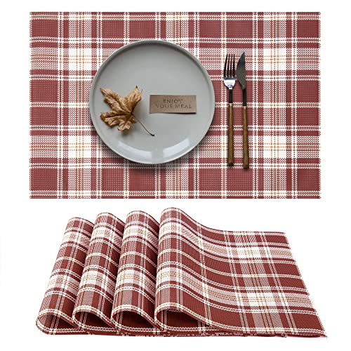 Platzdeckchen 4er Set Tischset abwischbar aus gewebte Polyestergarn Hitzebeständige Tischuntersetzer 45x30cm (Rot) Cover