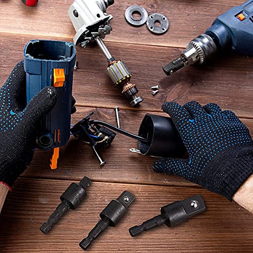 Image of 3Pcs 1 /4 inch 3 /8 inch 1 /2 inch Bits 360Rotatable,Impact Grade Socket Adapter /Extension Set Turns Power Drill Into High Speed Nut Driver,for Cordless Drills Ratchet Extension,Universal Socket Wrench Adapter Set