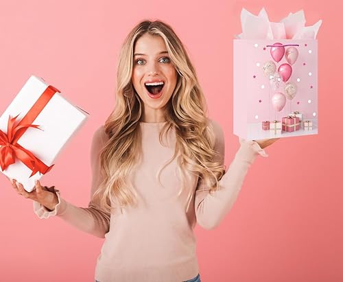 Miniatura 2 de LUCKY AID Bolsa de regalo de cumpleaños de 12.6 pulgadas con asa y papel de seda, bolsa de regalo para niños, niñas, mujeres y hombres, fiesta de