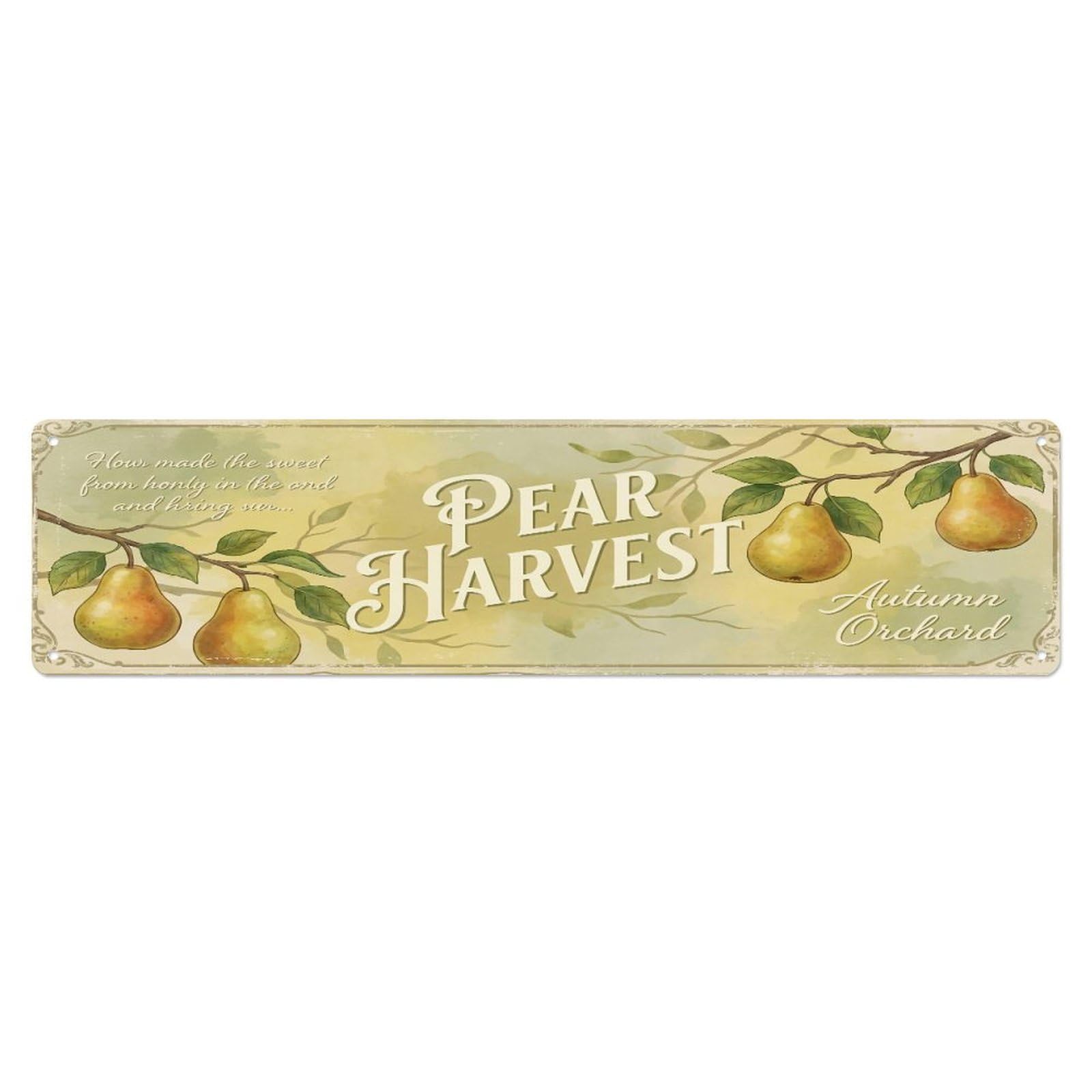 Fqcyn Style Metal Tin Sign Vintage Cottagecore Garden Pear Harvest Banner