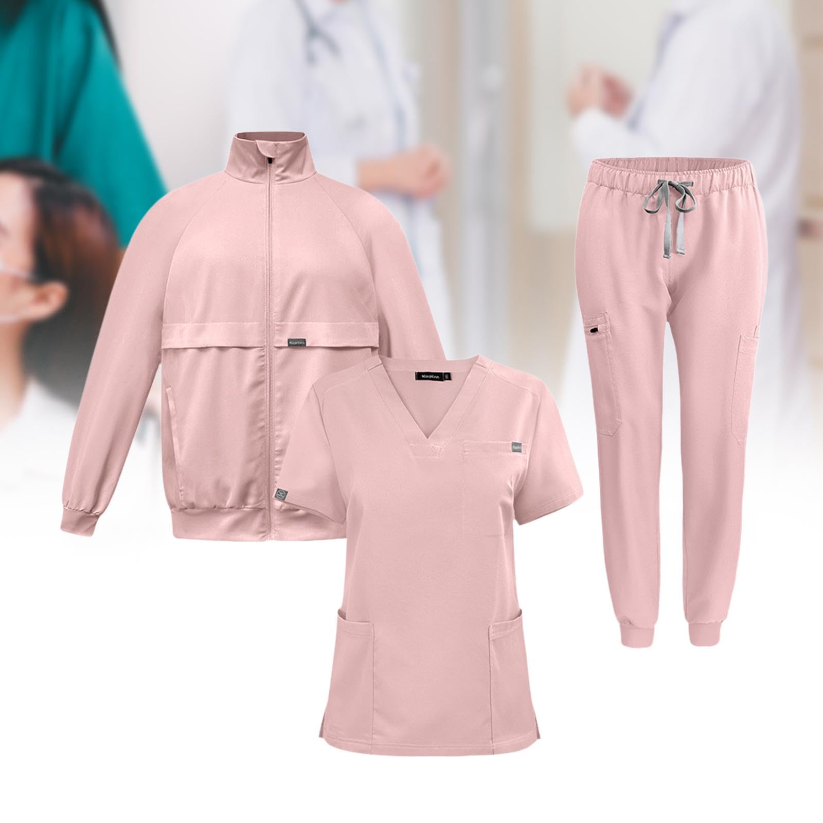 F Fityle Set uniforme da infermiera Set da infermiera Top Pantaloni Giacca da allattamento morbida, abiti per negozio, Rosa, M