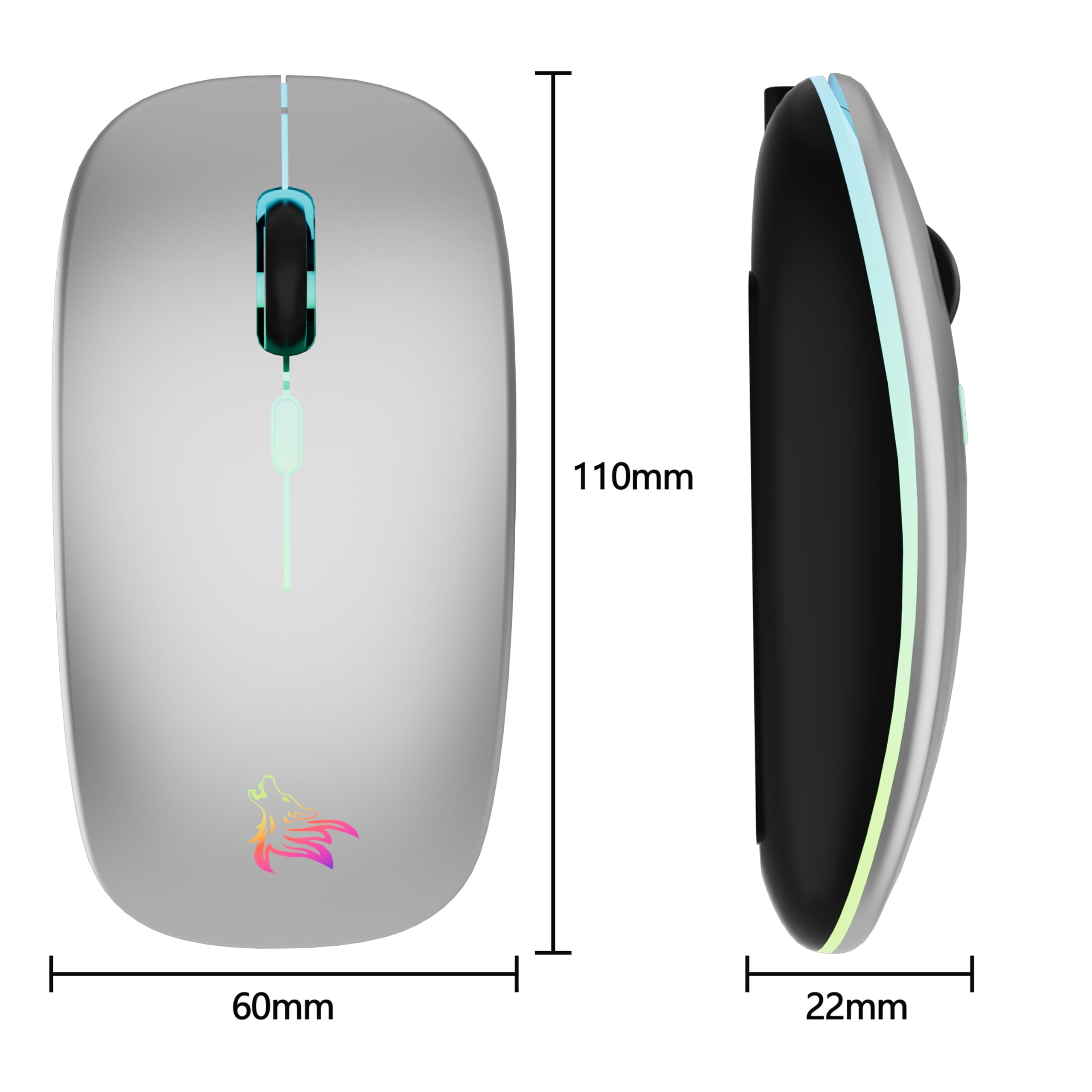 TQQ Mouse wireless ricaricabile, mouse retroilluminato a 7 colori con mini ricevitore USB da 2,4 GHz, mouse gaming, compatibile con laptop, PC, computer, Chromebook, Notebook e iPad Etc