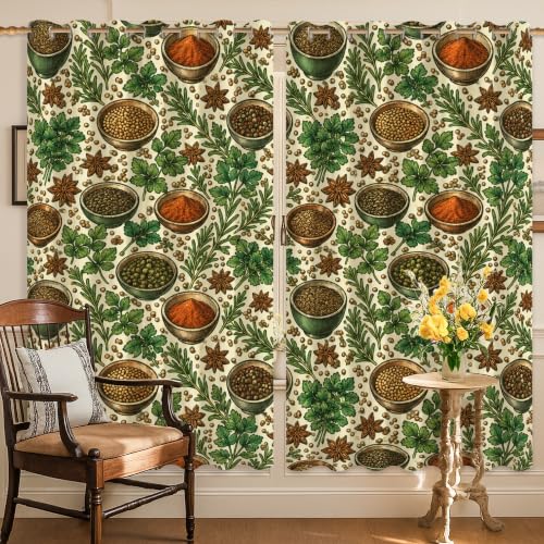 Rideaux occultants lavables en machine motif épices vintage vert automne