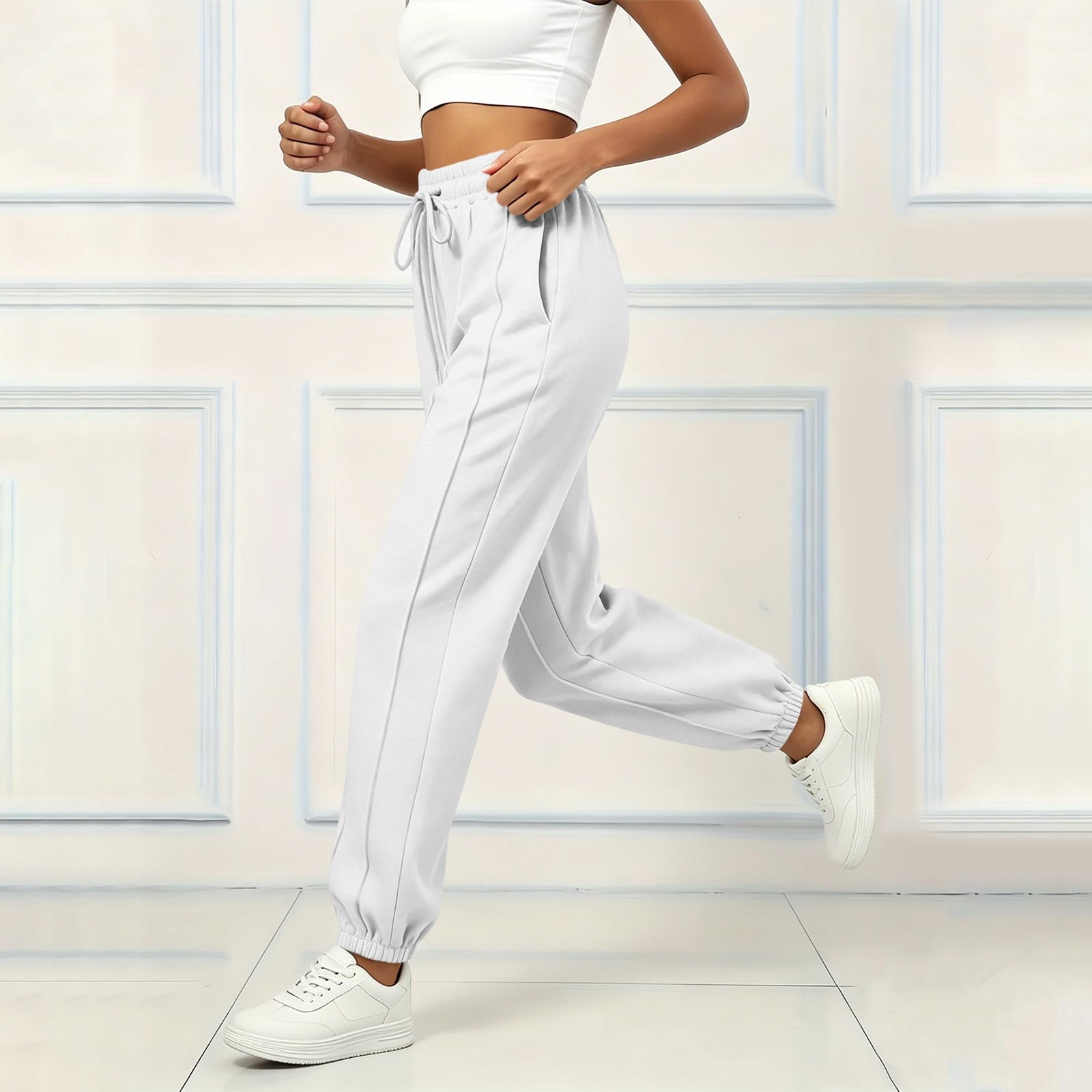 Pantaloni da Jogging Donna Pantaloni da Corsa con Elastico in Vita Pantalone Tuta Donna con Tasche e Coulisse Comodi Causal Pants Sportivi a Gamba Larga Pantalone Baggy per Allenamento e Fitness