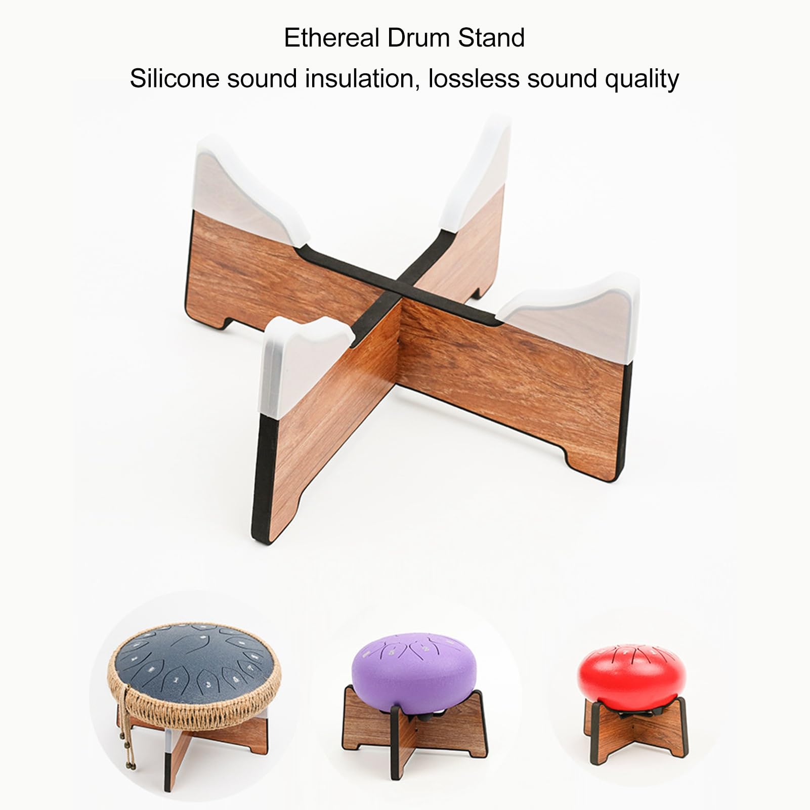 Handpan Drum Holder, Detachable Ethereal Drum Stand Silicone Sound Insulation Layer Wood Drum Display Rack Handpan Tongue Drum Holder for Ethereal Drum, Tongue Drum (M