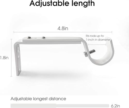 Miniatura 3 de Soportes de barra de cortina ajustables resistentes para barras de 78 o 1 pulgada, juego de 3 (blanco)