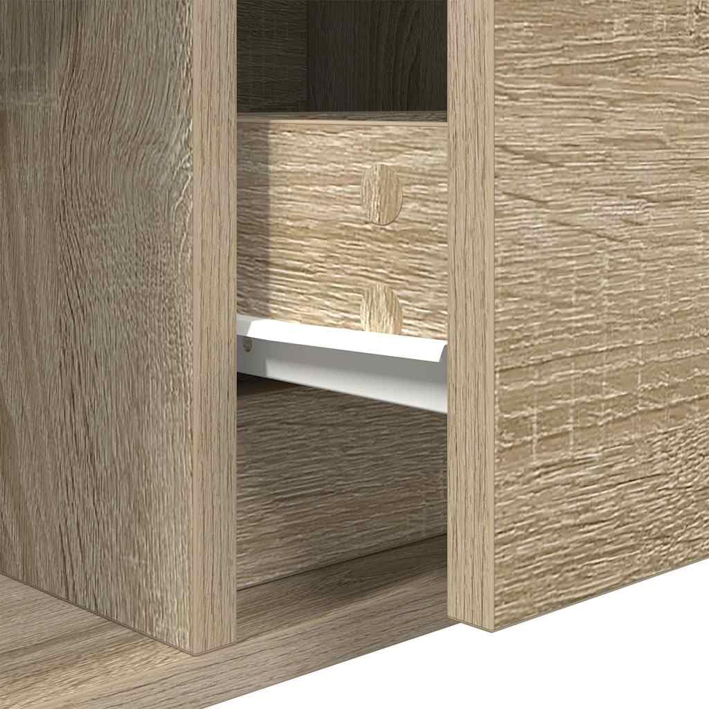Armario de TV 2 unidades de roble Sonoma 100 x 31 x 25,5 cm de material de madera con cajones y espacio de almacenamiento, moderno mueble para TV colgante para salón, armario estable para TV