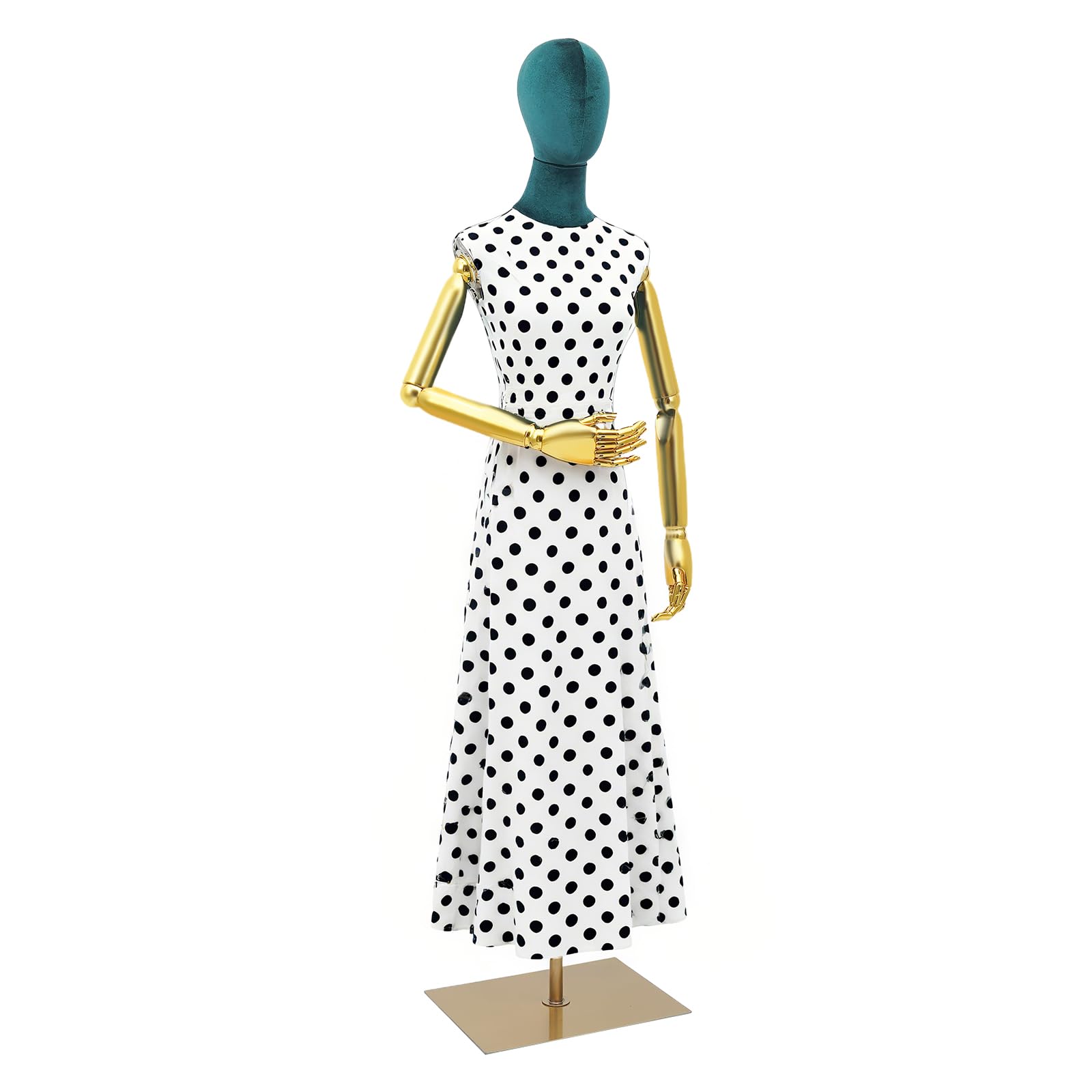 Schneiderpuppe Weiblich mit Kopf und Armen,150–200cm Verstellbare | Schaufensterpuppe Mannequin Dunkelgrüner Samt-Torso,Bewegliche Hände, Metallständer,Damenbüste,für Kleider, Blusen, T-Shirts