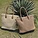 HOXIS Weekender Lightweight Synthetic Straw Shopper Tote Womens Shoulder Handbag (Beige)