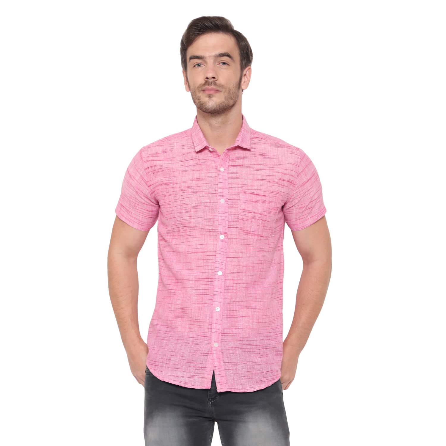 Men's Cotton Blend Textured Half Sleeves Shirt-image-21