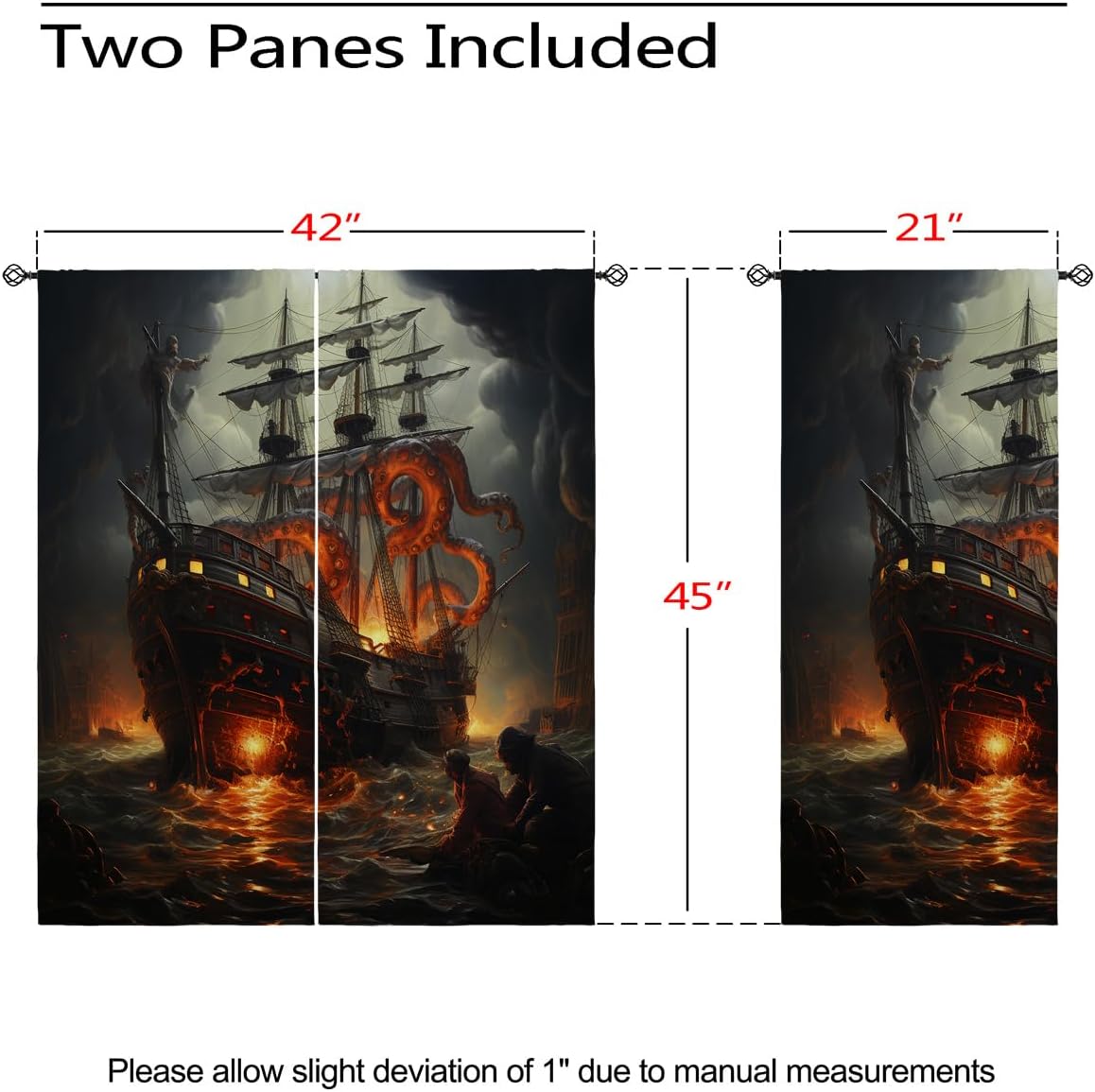 Nautical Octopus Blackout Curtains for Girls Boy Home Decor, Pirate Ocean Kraken Animal Grommet Thermal Insulated Drapes Darkening Window Curtain for Bedroom Living Room, 42 x 45 Inch