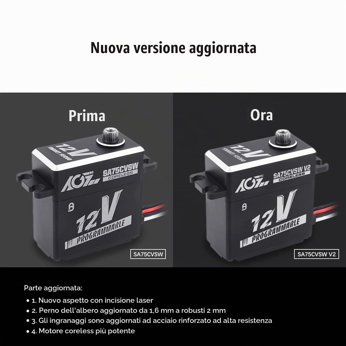 AGFRC 45KG Waterproof Digital Servo High-Torque - Programmable 12V Metal Gear Coreless Servo for 1/8 1/10 RC Models, Control Angle 180° (SA75CVSW V2)