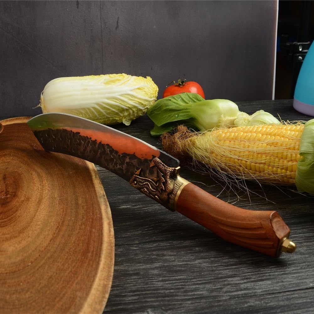 Meat Cleaver,Cleaver Knife 7.5 Inch Forged Outdoor Knife Kitchen Knives German 7cr17 Carbon Steel Leather Sheath Hunting Survival Camping Meat Slicer