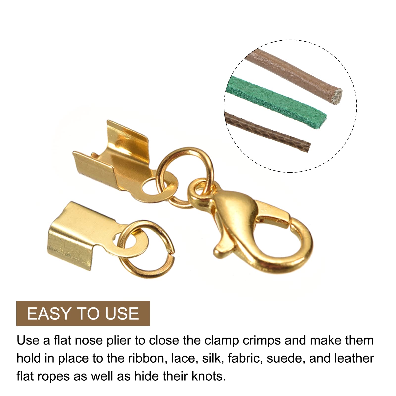 Sourcing Map 20 Sets Embouts Cordon 3 Mm Doré Clair Avec Fermoir Homard – Terminaisons Sertir Pour Bracelets, Colliers, Bijoux DIY Cuir