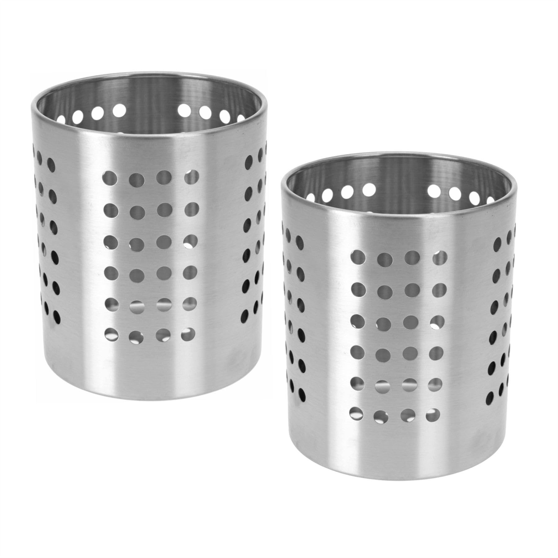 Carousel Home Pack of 2 Stainless Steel Kitchen Cutlery Holders | Kitchen Utensil Drying Pots Metal Cutlery Caddies | Multi-Purpose Organisers for Silverware - 13cm