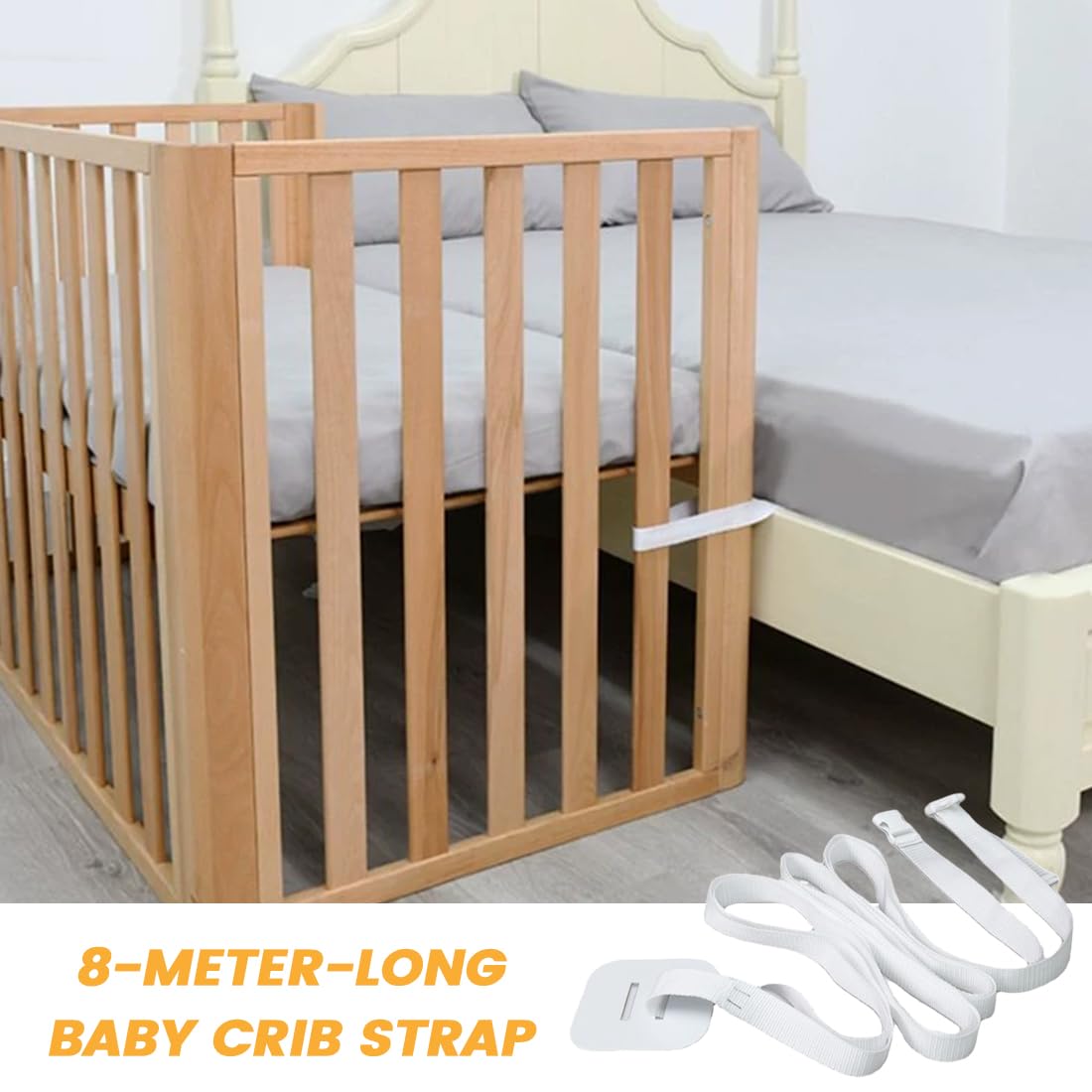 1 Pcs 8m Kit Colecho Correa para Cuna de Bebé, Universal Fijación de Cuna Auxiliar, Ajustable Protector Cuna Fijación de Auxiliar, Correas de Muebles para Cuna
