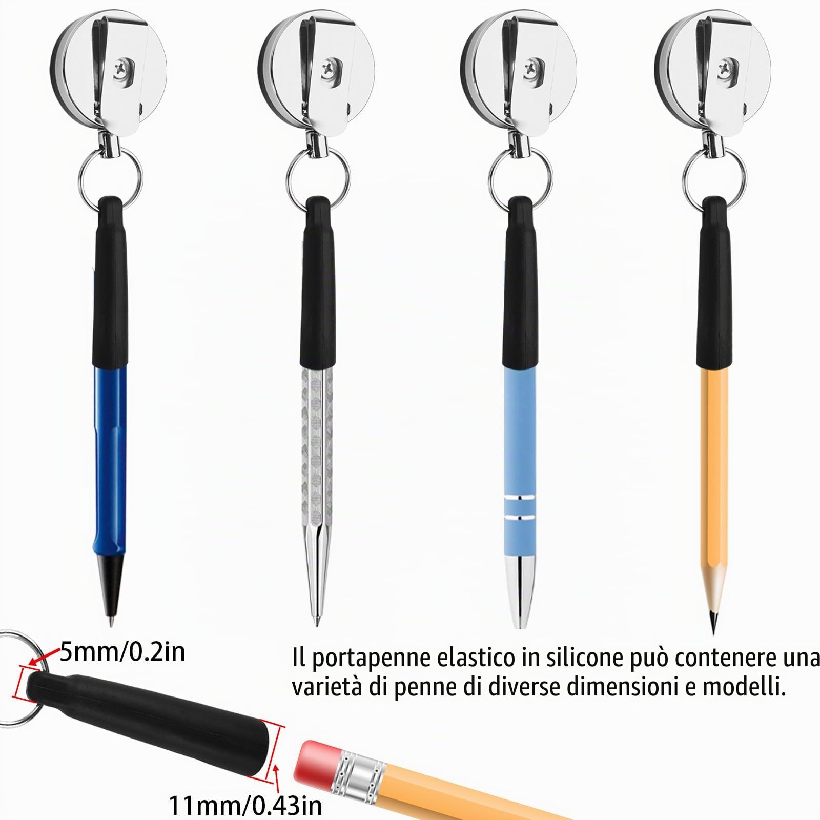 Befun 8 Pezzi Portapenne Retrattile Da Tirare, Portachiavi Retrattile In Silicone Per Pennarelli, Penne Da Carpentiere, Falegnami, Camerieri, Artigiani