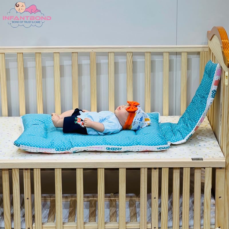 Image of Infantbond Mattress with net | Baby Carry Bag | 4 Pcs Bedding Set | Pista Green Sprial (0-6 Months)(Full Set)