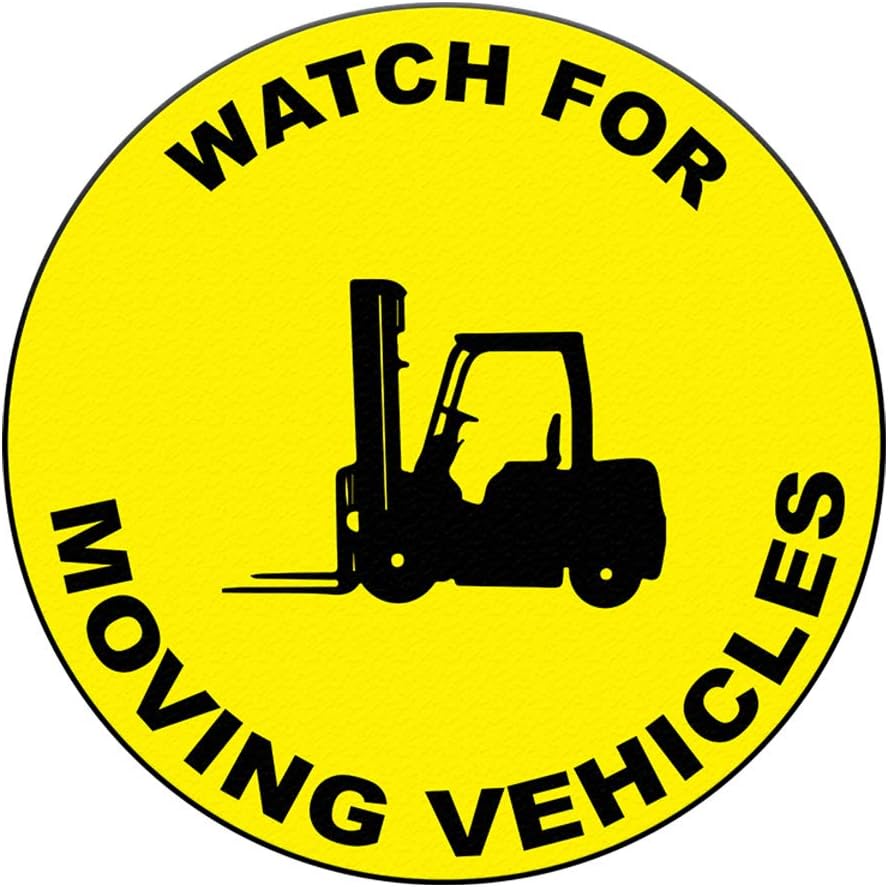 Watch for Moving Vehicles Floor Decals Yellow Anti-Slip Round Shape Industrial & Craft Signs Stickers 24Inches Longer Side