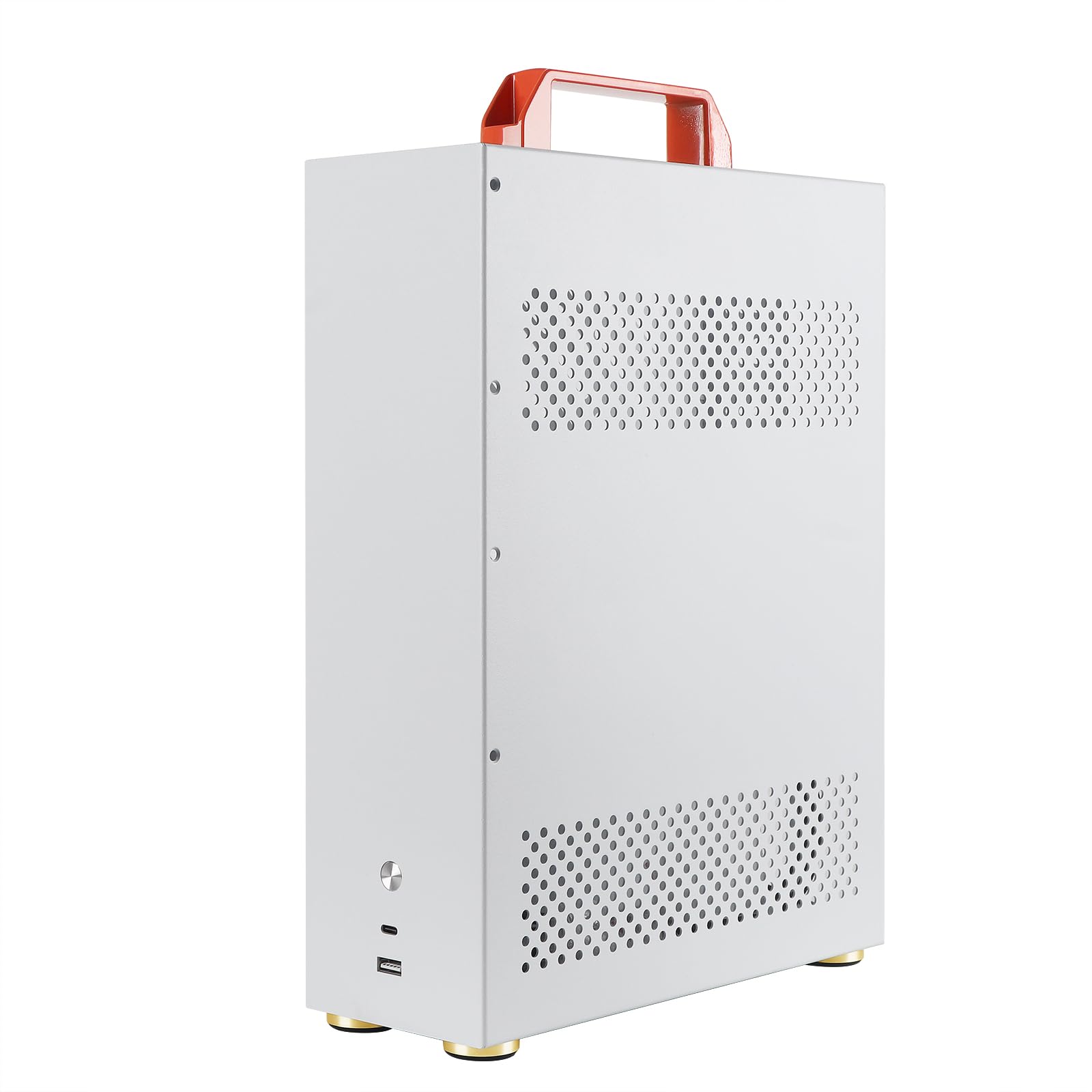 Custodia per PC Micro ATX con manico, SFF Mini ITX/MATX, Mid Tower compatta con pannelli di ventilazione per build fai da te, Home Theater (HTPC) e configurazioni di base per lavoro/studio, bianco