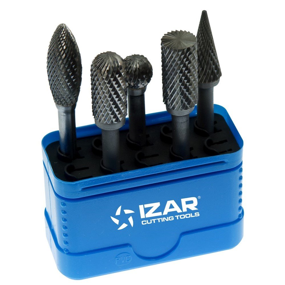 Izar 60052 Juego Fresas Rotativas Metal Duro, 9200, Dentado 1, 5 Piezas, 12.70 mm Diámetro Corte
