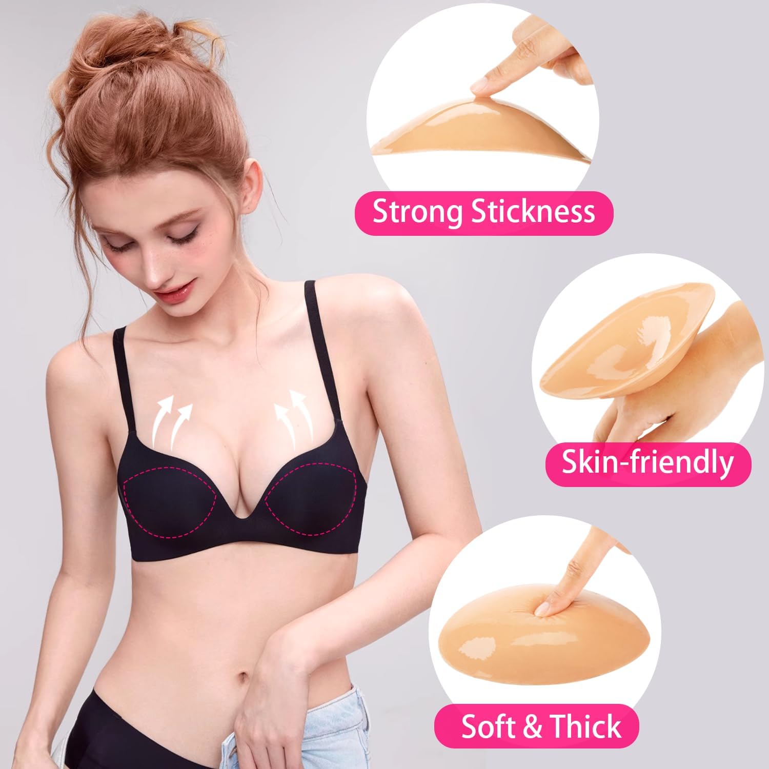 Double-Sided Sticky Bra Insert Pads, Lightweight Invisible Adhesive Bra Padding Push up Breast Enhancement Reusable - Image 2