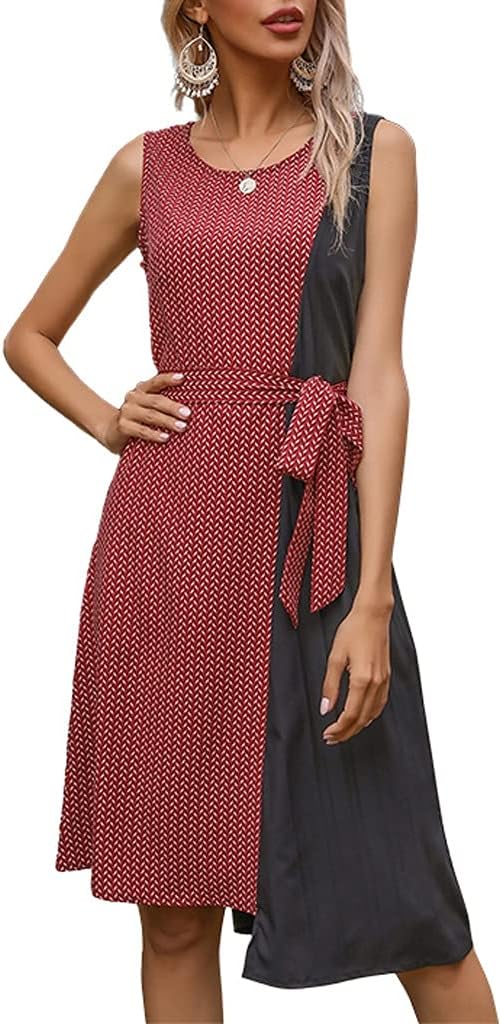 Sbwfh 女性の夏のファッション ステッチ丸ネック ドレス レース不規則なベスト ドレスの女性 Size Red Code 新作 L Color